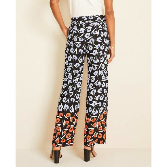 Ann Taylor Pants 6 Wide Leg Floral High Rise Blue Red Tailored - Picture 2 of 8